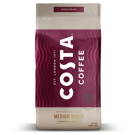 Costa Coffee Whole Bean Coffee, Signature Blend Medium Roast 12 Oz Bag for Espresso, Drip & Pour Ov…