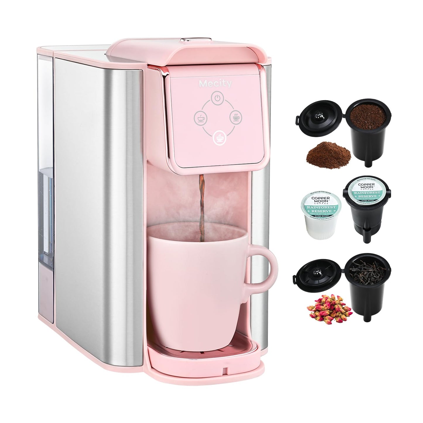 Mecity Pink Coffee Maker 3-in-1 Single Serve Coffee Machine, For Flat Bottom Coffee Capsule, Ground…