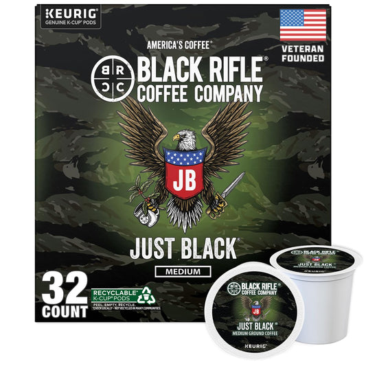 Black Rifle Coffee Company Just Black, 32 Count, Medium Roast K Cups - Single Serve K Cups Coffee P…