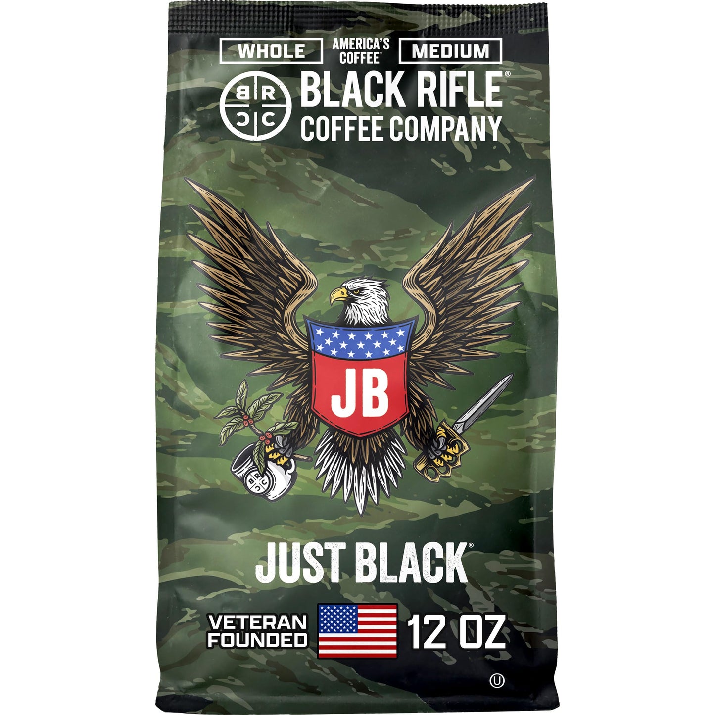 Black Rifle Coffee Company Just Black, 12oz Bag, Whole Bean Medium Roast - Roasted Blend Made from …