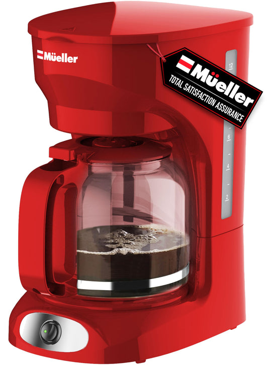 MUELLER HOME 12-Cup Red Coffee Maker - Perfect for Home or Office, Borosilicate Carafe, Auto-Off, R…