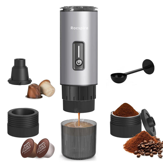 3-in-1 Portable Espresso Maker 20 Bar Self-Heating Stainless Steel Fits Ground Coffee & Nespresso C…