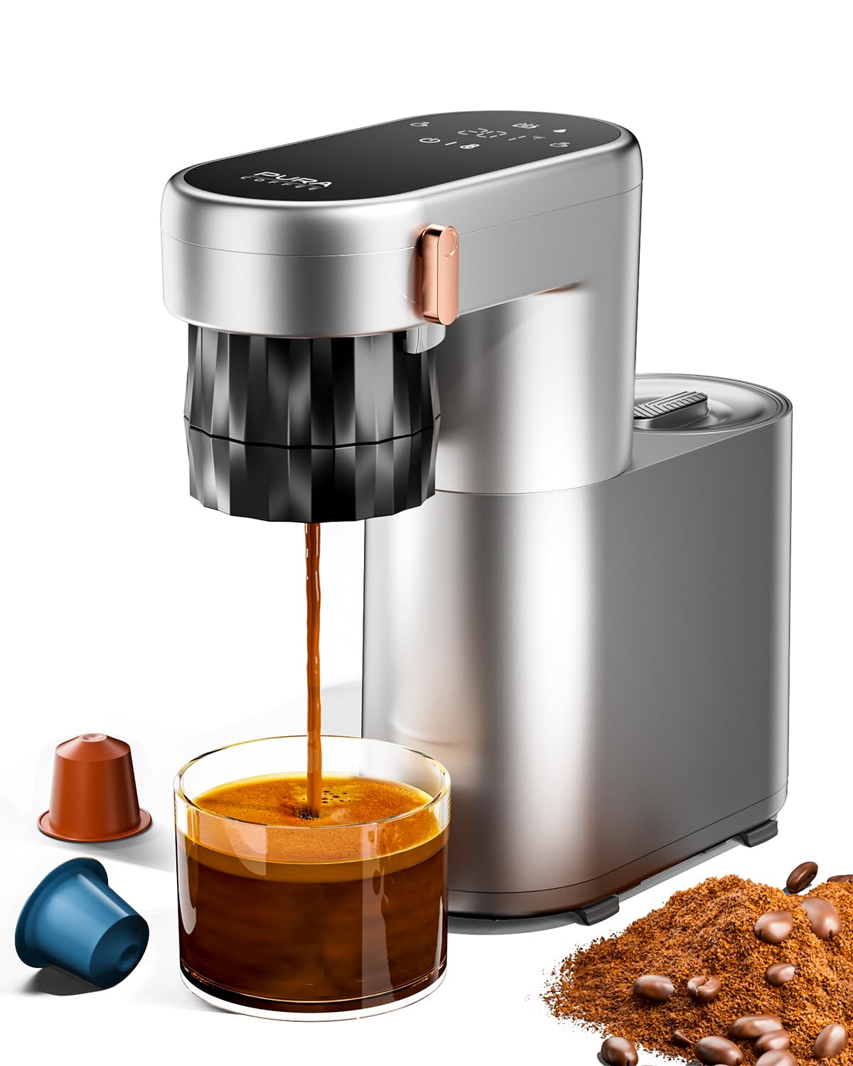 C1 Pro Compact Mini Espresso Machine with NS Capsule & Ground Coffee, Rechargeable Portable Espress…