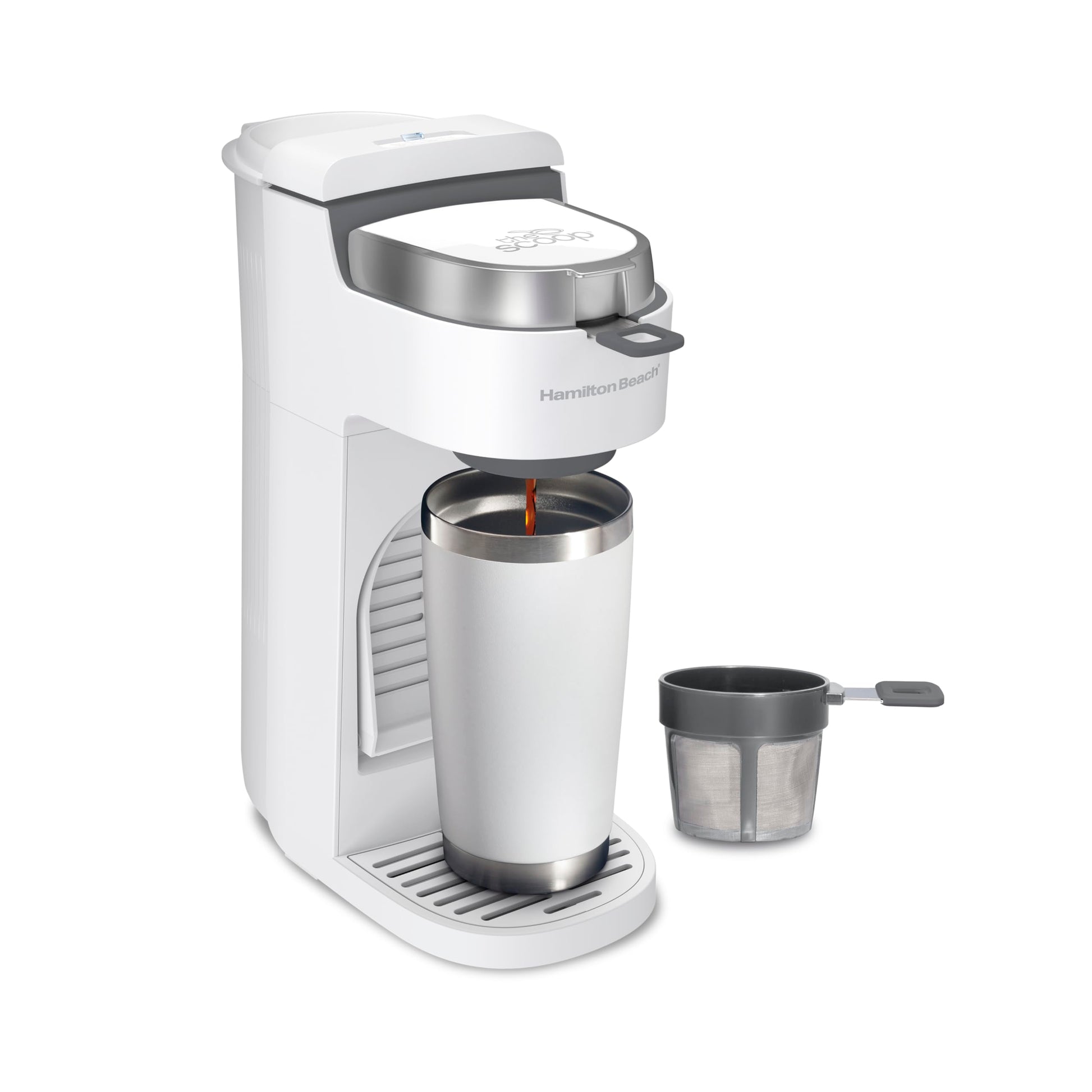 Hamilton Beach 47621 The Scoop Single Serve Coffee Maker & Fast Grounds Brewer for 8-14oz. Cups, Br…