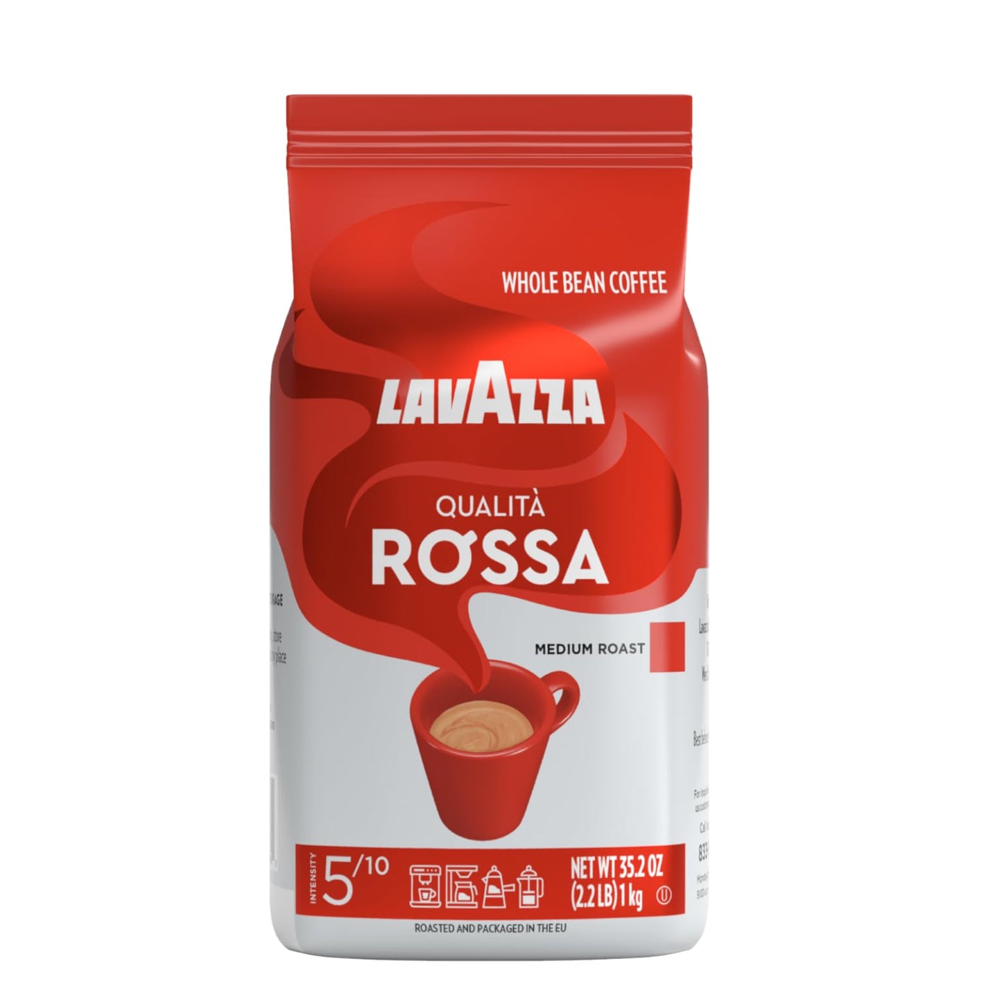 Lavazza Qualità Rossa Whole Bean Coffee, Medium Roast, Arabica and Robusta Blend, 2.2 lb Bag (Pack …