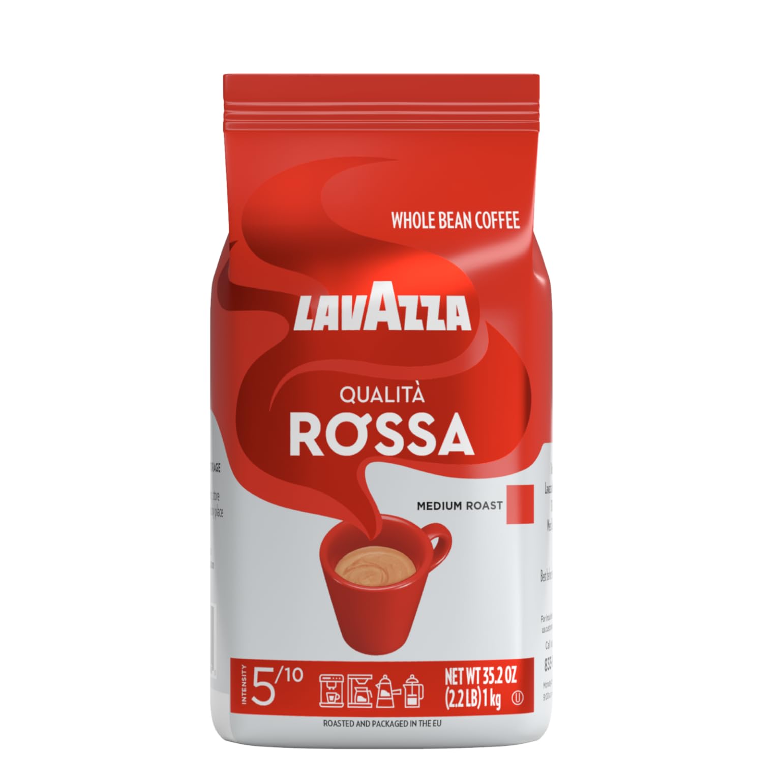 Lavazza Qualità Rossa Whole Bean Coffee, Medium Roast, Arabica and Robusta Blend, 2.2 lb Bag (Pack …