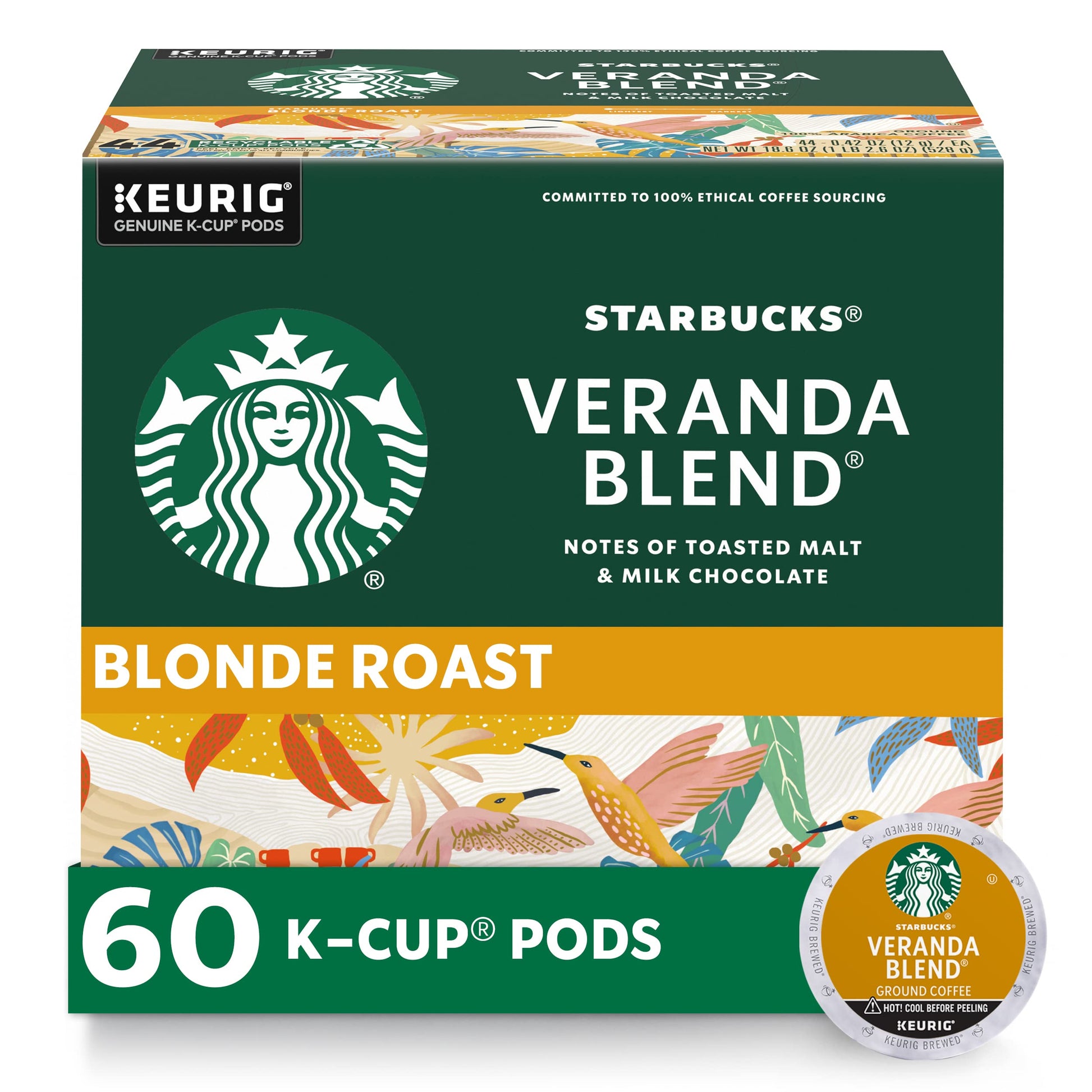 Starbucks K-Cup Coffee Pods, Starbucks Blonde Roast Hot or Iced Coffee, Veranda Blend, 60 Keurig Po…