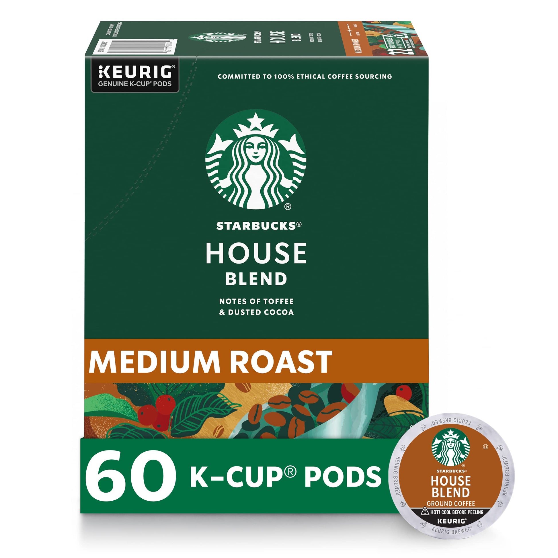 Starbucks K-Cup Coffee Pods, Medium Roast Coffee, House Blend for Keurig Brewers, 100% Arabica, 6 b…