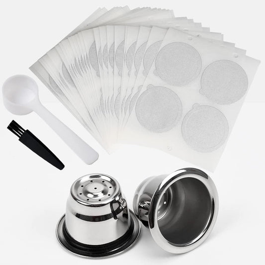 Reusable Espresso Capsules Refillable Coffee Pods Stainless Steel Cups Filters Compatible for Nespr…