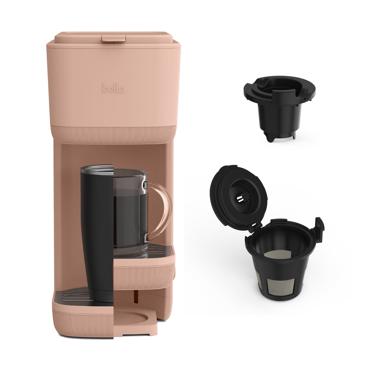 BELLA Single Serve Coffee Maker, K Cup & Coffee Ground Compatible with Removable, Adjustable Drip T…