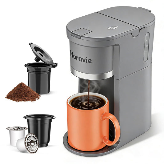 Horavie Small Single Serve Coffee Maker, Fast Brew One Cup Coffee Machine for K Cup and Grounds, 6 …
